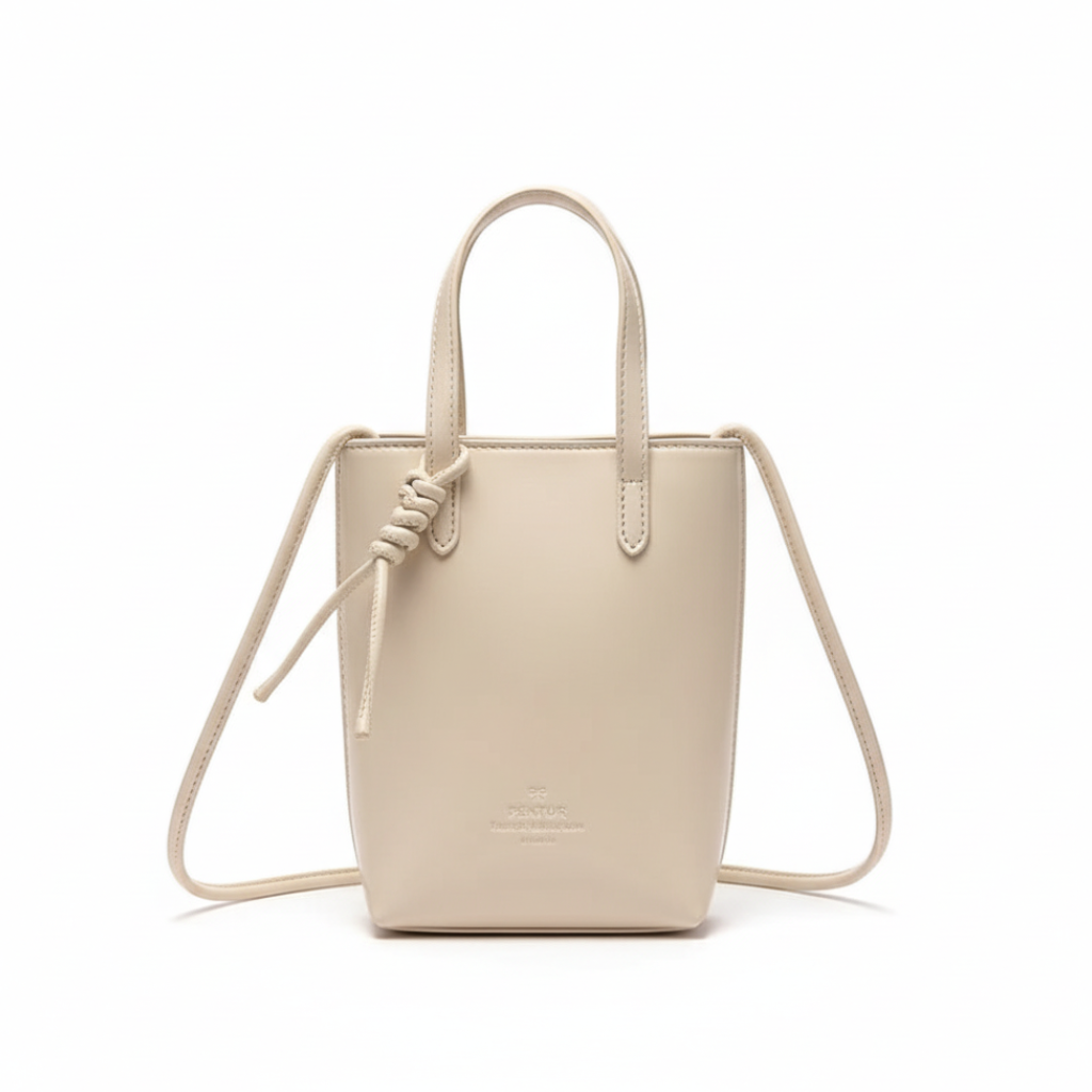 Бежевая сумка на белом фоне