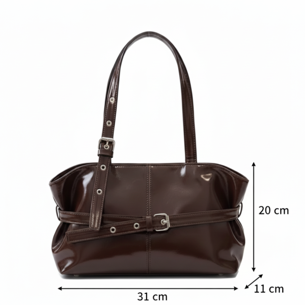 Коричневая сумка с размерами корпуса