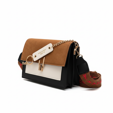 Color-block bag with chain positioned higher
